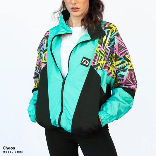 Unisex Vintage 90s Style Brick and Black Color Geo Pattern Bomber Jacket Retro Windbreaker Jacket
